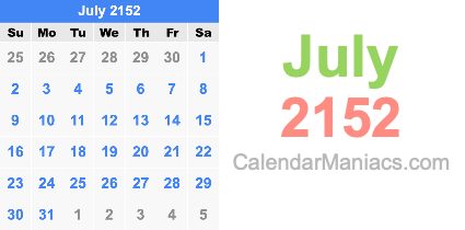 July 2152 Calendar July 2152