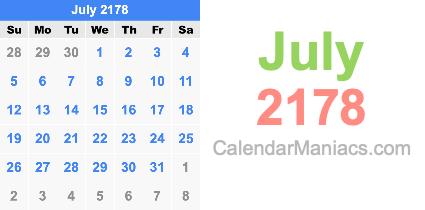 July 2178 Calendar July 2178