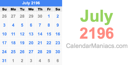 July 2196 Calendar July 2196