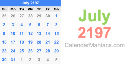 July 2197 Calendar July 2197