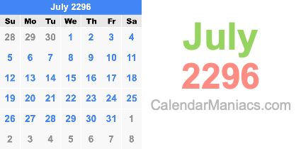 July 2296 Calendar July 2296