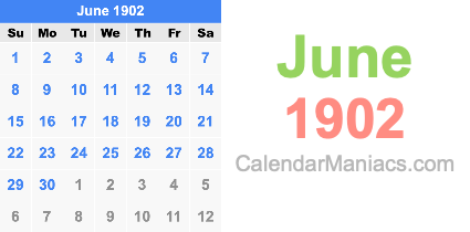 June 1902 Calendar June 1902