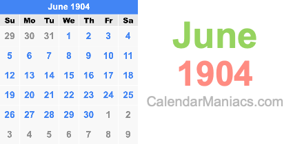 June 1904 Calendar June 1904