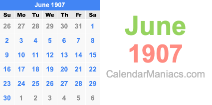 June 1907 Calendar June 1907