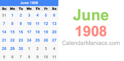 June 1908 Calendar June 1908