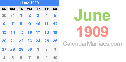 June 1909 Calendar June 1909