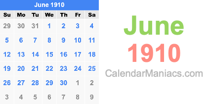 June 1910 Calendar June 1910