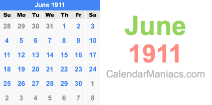 June 1911 Calendar June 1911