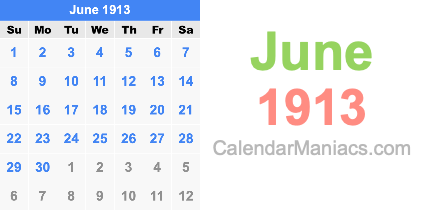 June 1913 Calendar June 1913