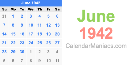 June 1942 Calendar