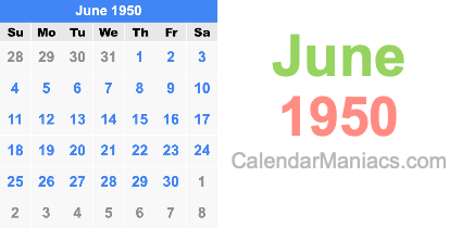 June 1950 Calendar
