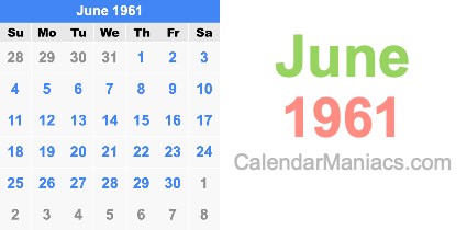 June 1961 Calendar