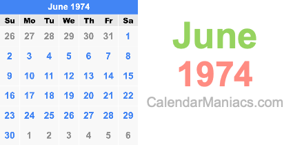June 1974 Calendar