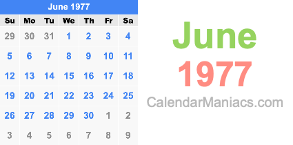 June 1977 Calendar