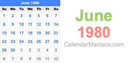 June 1980 Calendar