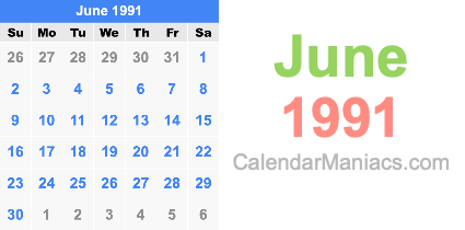 June 1991 Calendar