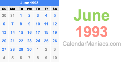 June 1993 Calendar
