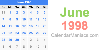 June 1998 Calendar