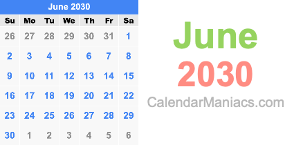 June 2030 Calendar June 2030