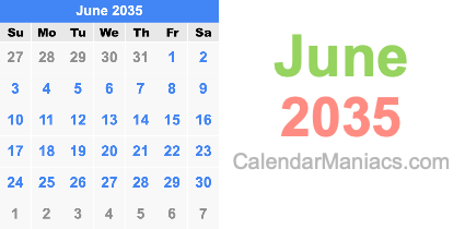 June 2035 Calendar June 2035