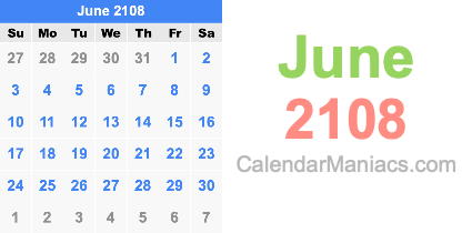 June 2108 Calendar June 2108