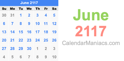 June 2117 Calendar June 2117