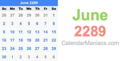 June 2289 Calendar June 2289