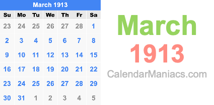 March 1913 Calendar March 1913