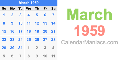 March 1959 Calendar
