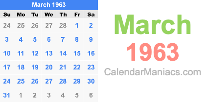 March 1963 Calendar