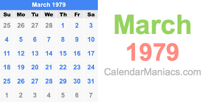 March 1979 Calendar
