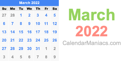 March 2022 Calendar