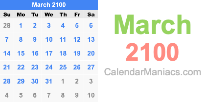March 2100 Calendar