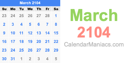 March 2104 Calendar March 2104