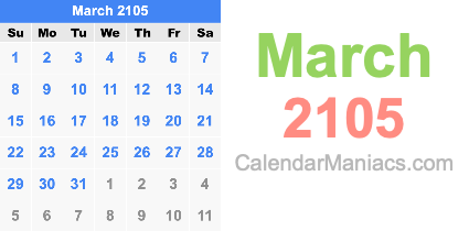 March 2105 Calendar March 2105