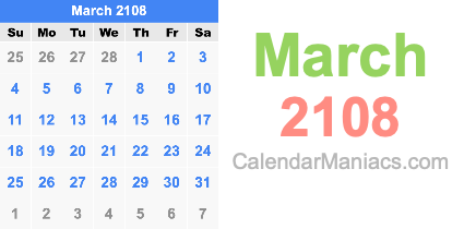 March 2108 Calendar March 2108