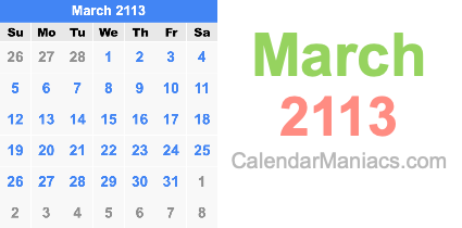 March 2113 Calendar March 2113