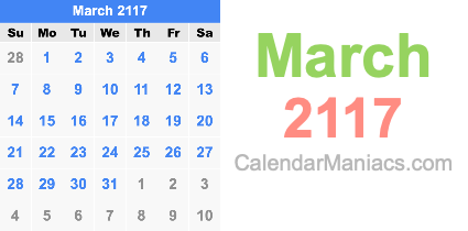 March 2117 Calendar March 2117