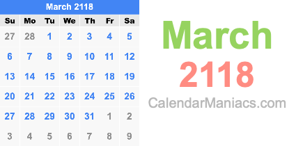 March 2118 Calendar March 2118