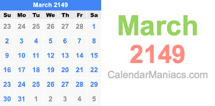 March 2149 Calendar March 2149