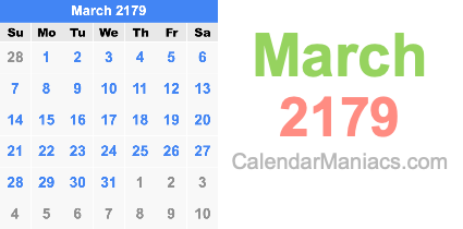 March 2179 Calendar March 2179