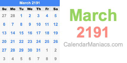 March 2191 Calendar March 2191