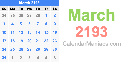 March 2193 Calendar March 2193