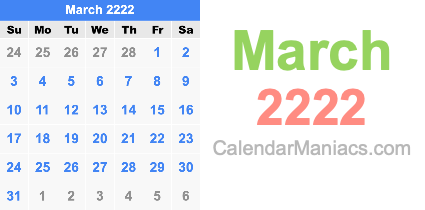 March 2222 Calendar March 2222