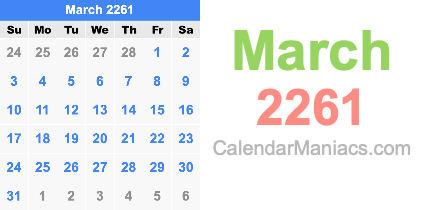 March 2261 Calendar March 2261