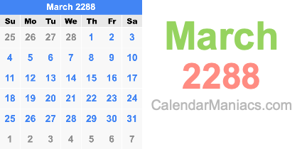 March 2288 Calendar March 2288