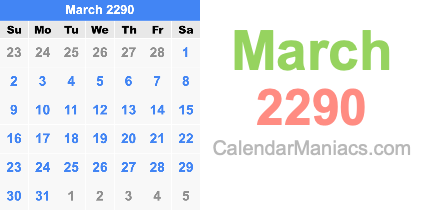 March 2290 Calendar March 2290