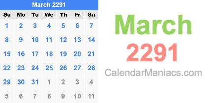 March 2291 Calendar March 2291