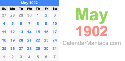 May 1902 Calendar May 1902