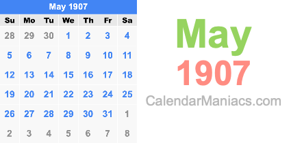 May 1907 Calendar May 1907